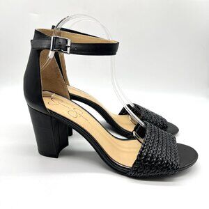 Jessica Simpson Womens Size 9.5 Sherron‎ Black Leather Heels Dress Sandals Shoes